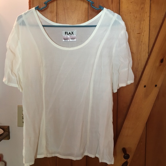 Flax Tops - FLAX Linen, white, sheer, short-sleeved tunic top
